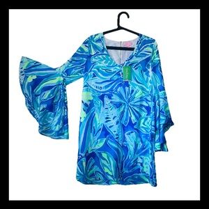 Lilly Pulitzer Rosalie Blue And Green Flared Sleeve Dress SZ 4